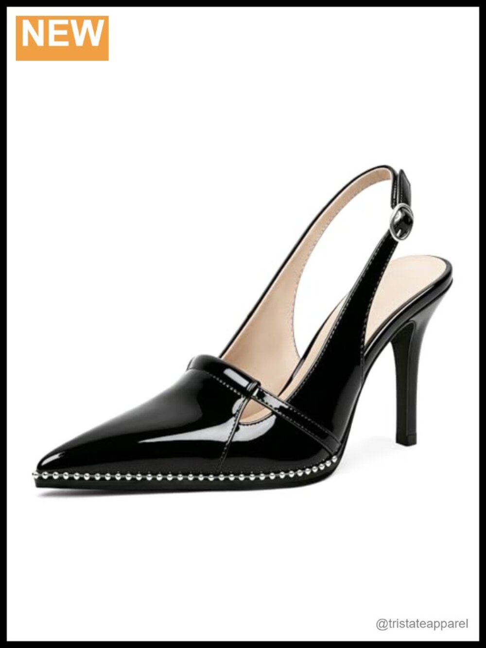 Slingback Heels Pointed Toe Stiletto Beaded High Heel Pumps Dress Shoes